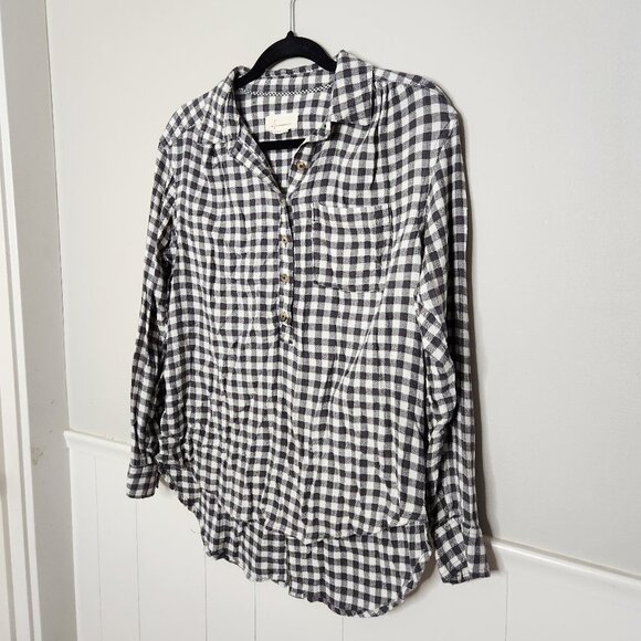 Anthropologie Black and White Checkered Button Down Shirt - Picture 1 of 6